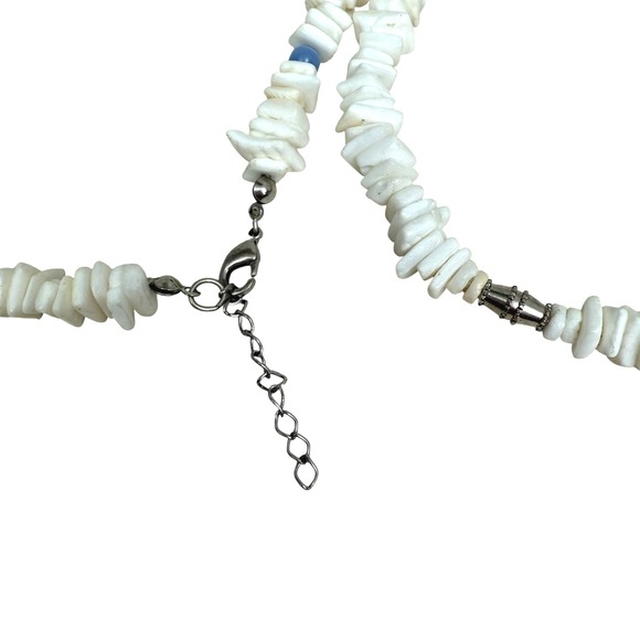 Shell Chip Necklace and Anklet Bracelet Set White Blue Glass Beads Beachy Boho - Picture 5 of 6